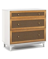 Costway 3-Drawer Rattan Dresser Modern Closet Chest Storage Cabinet Living Room Entryway