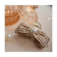 Headbands of Hope Large Clip - Tan Checkered Pearl