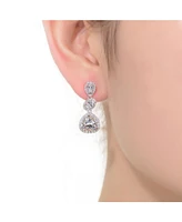 Genevive Sterling Silver White Gold Plated with Clear Pear, Oval & Round Cubic Zirconia Halo Three Tier Drop Earrings