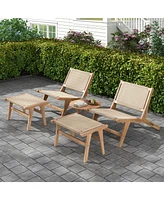 Gouun Teak Wooden Chair with Braided Rope Seat and Backrest for Backyard