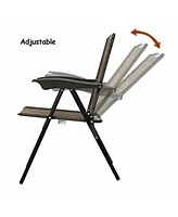 Gouun 2 Pieces Folding Sling Chairs with Smooth Armrests and Adjustable Back for Patio