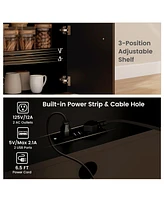 Gouun Drop Leaf Mobile Kitchen Island Cart with Power Outlet and Adjustable Shelf