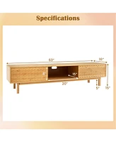 Gouun 63 Inches Mid Century Modern Bamboo Tv Stand with Sliding Doors
