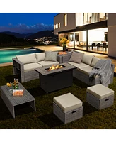 9 Pieces Patio Furniture Set with 42 Inches 60000 Btu Fire Pit