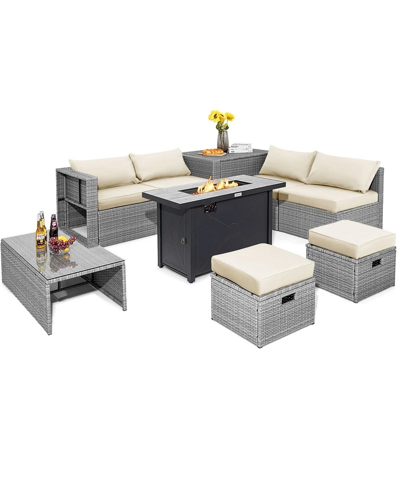 9 Pieces Patio Furniture Set with 42 Inches 60000 Btu Fire Pit