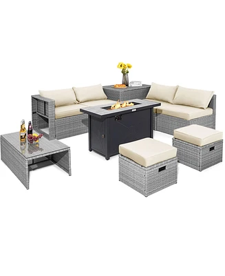 9 Pieces Patio Furniture Set with 42 Inches 60000 Btu Fire Pit