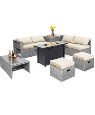 Gouun 9 Pieces Patio Furniture Set With 42 Inches 60000 Btu Fire Pit