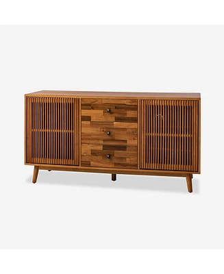 Hulala Home Crrillus Mid-century 58'' Wide 3 Drawer Sideboard with Slatted Doors