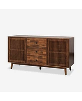 Hulala Home Crrillus Mid-century 58'' Wide 3 Drawer Sideboard with Slatted Doors