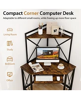 Gouun Space-Saving Corner Computer Desk with with Hutch and Keyboard Tray-Rust