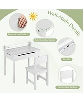 Gouun Wooden Kids Table and Chair Set with Storage and Paper Roll Holder