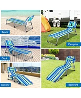 Gouun Folding Beach Lounge Chair with Pillow for Outdoor