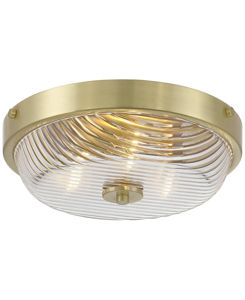 Regency Hill Carmine 12" Modern Flush-Mount Ceiling Light Fixture Kitchen Foyer Hallway Bowl Round Clear Brass Finish Glass Bedroom Bathroom Entryway