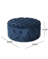 The Pop Home Velvet Round Ottoman with Button Tufting, Upholstered Footrest for Living Room-The