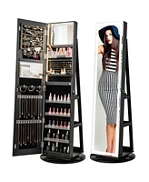 Gouun Led Lighted Standing Jewelry Cabinet with Mirror, Storage Shelves, and Rotating Base