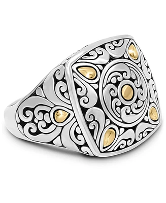 Devata Bali Filigree Square Ring in Sterling Silver and 18K Gold Accents