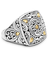 Devata Bali Filigree Square Ring in Sterling Silver and 18K Gold Accents