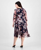 Connected Plus Side-Ruched 3/4-Sleeve Midi Dress