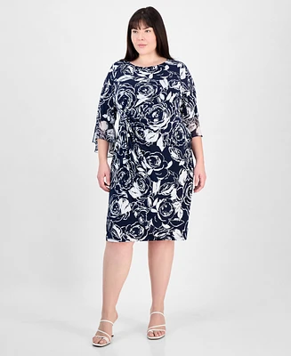 Connected Plus Ruched Side-Tab 3/4-Sleeve Dress