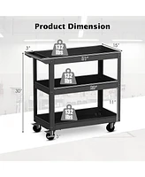 Gouun 3-Tier Metal Utility Cart Trolley Tool with Flat Handle and 2 Lockable Universal Wheels