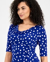Connected Women's Polka-Dot Drape-Neck Sheath Dress