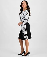 Connected Petite Printed 3/4-Sleeve Sheath Dress