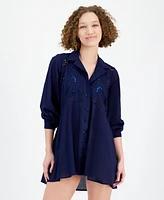 Raviya Women's Eyelet Button-Down Cover-Up