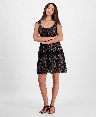 Planet Heart Juniors' Printed Sleeveless Corset Mini Dress