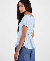 Hippie Rose Juniors' Eyelet Babydoll Short-Sleeve Top