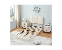 gaomon Twin Bed Frame for Boys & Girls, Velvet Upholstered Platform Bed Frame with Headboard, Strong Wooden Slats, Noise-Free,No Box Spring Needed