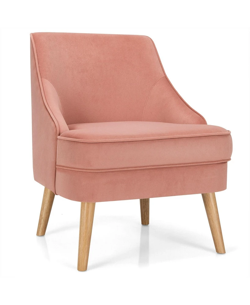 Gouun Mid Century Velvet Accent Chair with Rubber Wood Legs for Bedroom