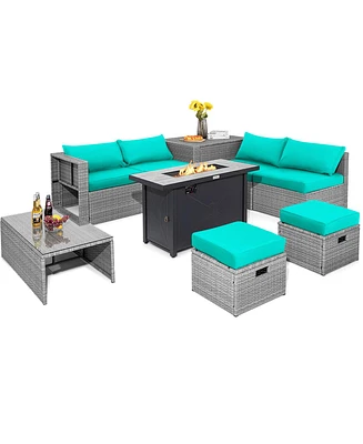 Gouun 9 Pieces Patio Furniture Set with 42 Inches 60000 Btu Fire Pit
