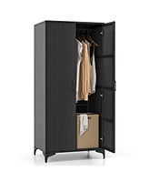 Gouun 62 Inch Wicker Wardrobe with 2 Doors Pe Rattan Closet with Hanging Rod