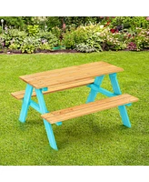 Gouun Children Outdoor Wooden Table with Bench Seats for Indoor and Outdoor Use