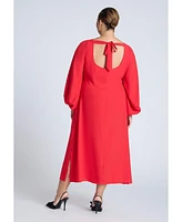 Eloquii Plus Puff Sleeve Open Back Midi Dress