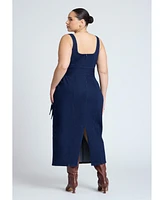 Eloquii Plus Tie Detail Denim Midi Dress