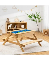 Gouun 3-in-1 Kids Picnic Table Wooden Outdoor Water Sand Table with Play Boxes
