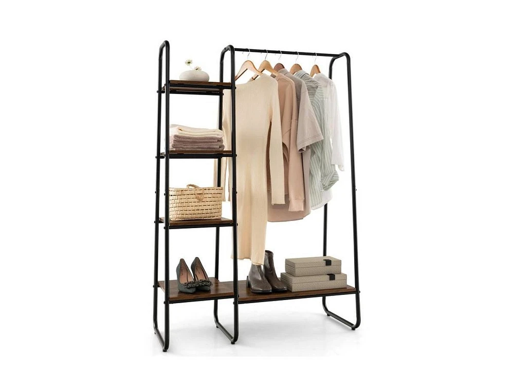 Slickblue Industrial Wood Garment Rack with Clothes Hanging Bar and Storage Shelves Stylish and Practical