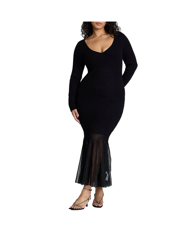 Eloquii Plus Size Pleat Hem V-Neck Dress