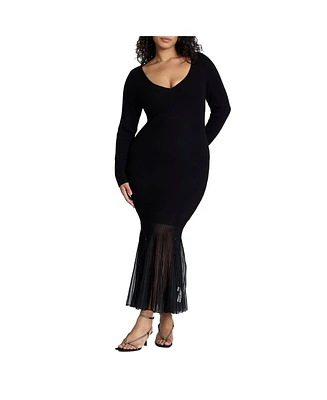 Eloquii Plus Size Pleat Hem V-Neck Dress