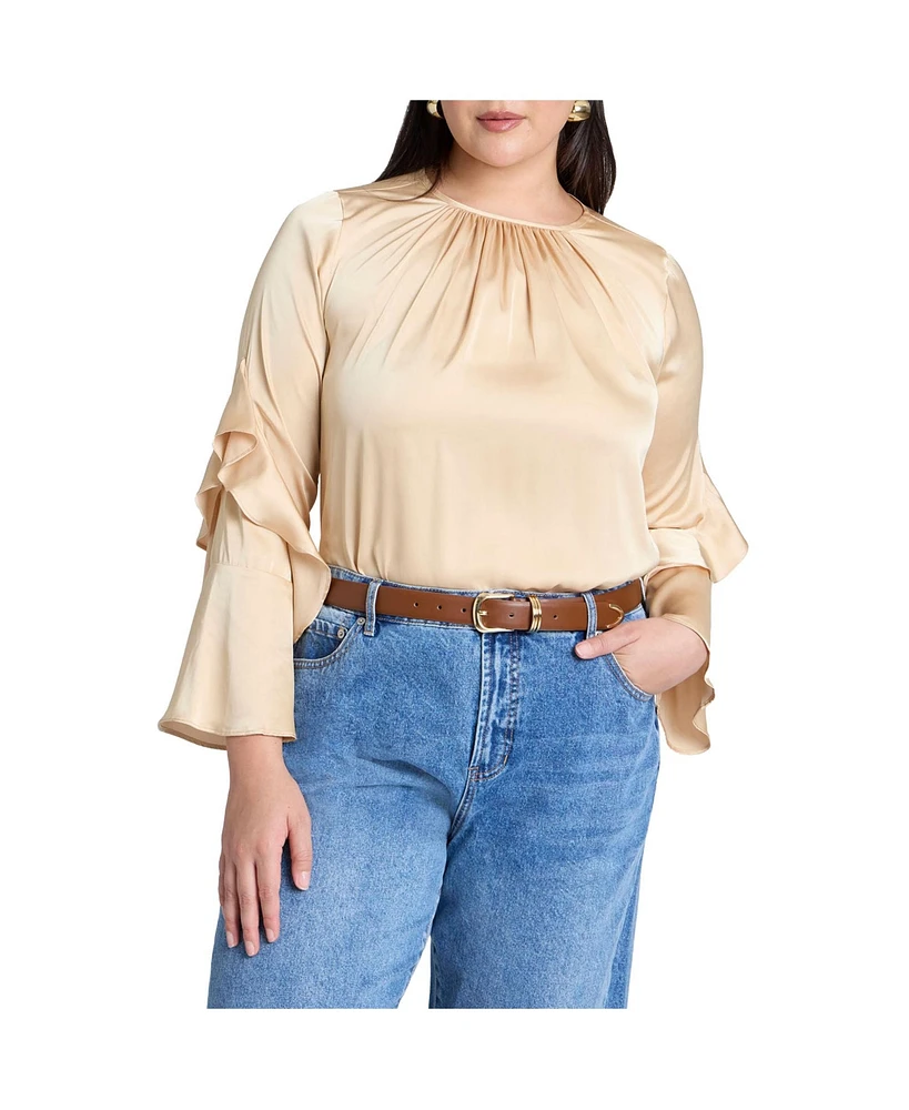 Eloquii Plus Sleeve Flounce Crewneck Blouse