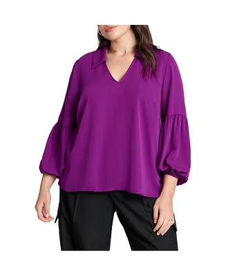 Eloquii Plus Balloon Sleeve Collared Blouse