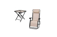 Slickblue 3 Piece Folding Portable Reclining Lounge Chairs Table Set