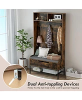 Gouun 69-Inch 4-in-1 Hall Tree with Coat Rack, Seat Cushion, Shoe Storage, and Shelf