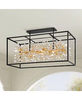 Possini Euro Design Carrine 38 1/2" Modern Semi Flush-Mount Ceiling Light Fixture Kitchen Foyer Hallway Linear Unique 8-Light Satin Black Gold Finish