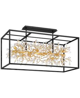 Possini Euro Design Carrine 38 1/2" Modern Semi Flush-Mount Ceiling Light Fixture Kitchen Foyer Hallway Linear Unique 8-Light Satin Black Gold Finish