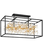 Possini Euro Design Carrine 38 1/2" Modern Semi Flush-Mount Ceiling Light Fixture Kitchen Foyer Hallway Linear Unique 8-Light Satin Black Gold Finish