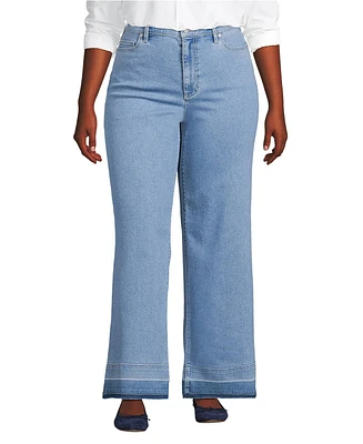 Lands' End Plus Recover High Rise Wide Leg Blue Jeans