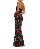 Mac Duggal Women's Sheer Bustier Top Floral Applique Gown