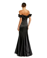 Mac Duggal Women's Satin Ruffle Off the Shoulder Mermaid Gown
